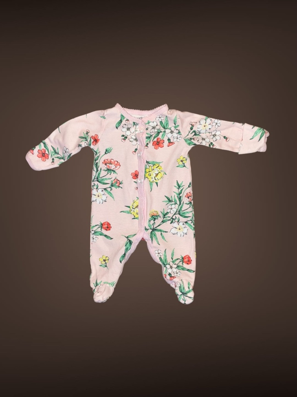 Baby Girls Carter's Pink Floral Long Sleeve Sleeper, 100% Cotton, Size Newborn
